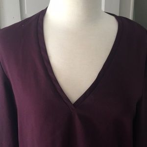 Purple v-neck long-sleeve top, size large. Another Story.